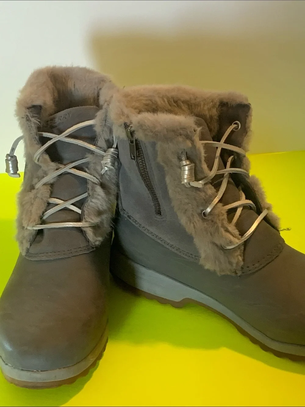 Sperry Women's Gray Faux-Fur Lace-Up Winter Boots Size 10